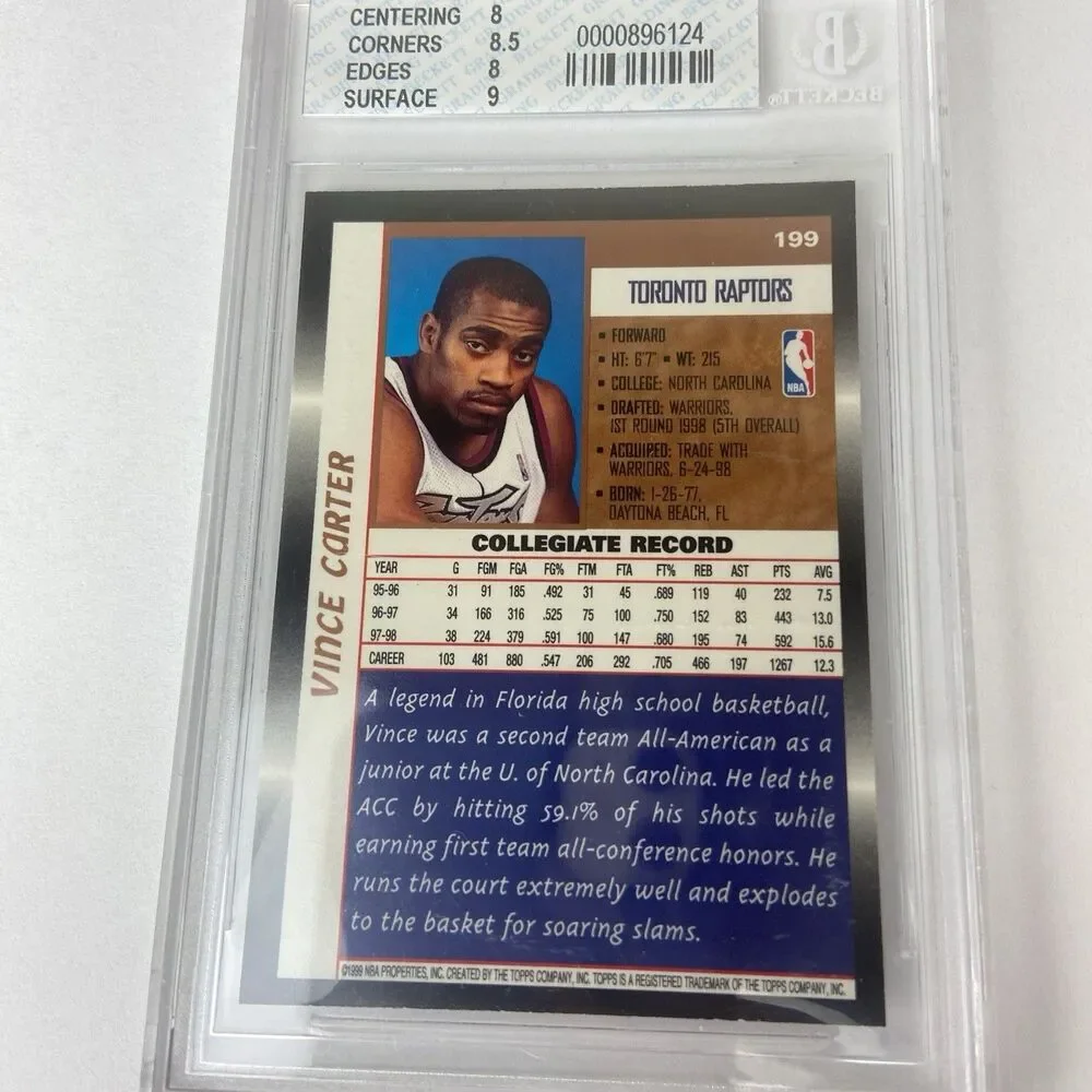 1998-99 Topps Vince Carter #199 Graded Beckett 8 READ